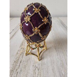royal imperial purple egg 1906 trinket box jewelry rhinestone jeweled gold new